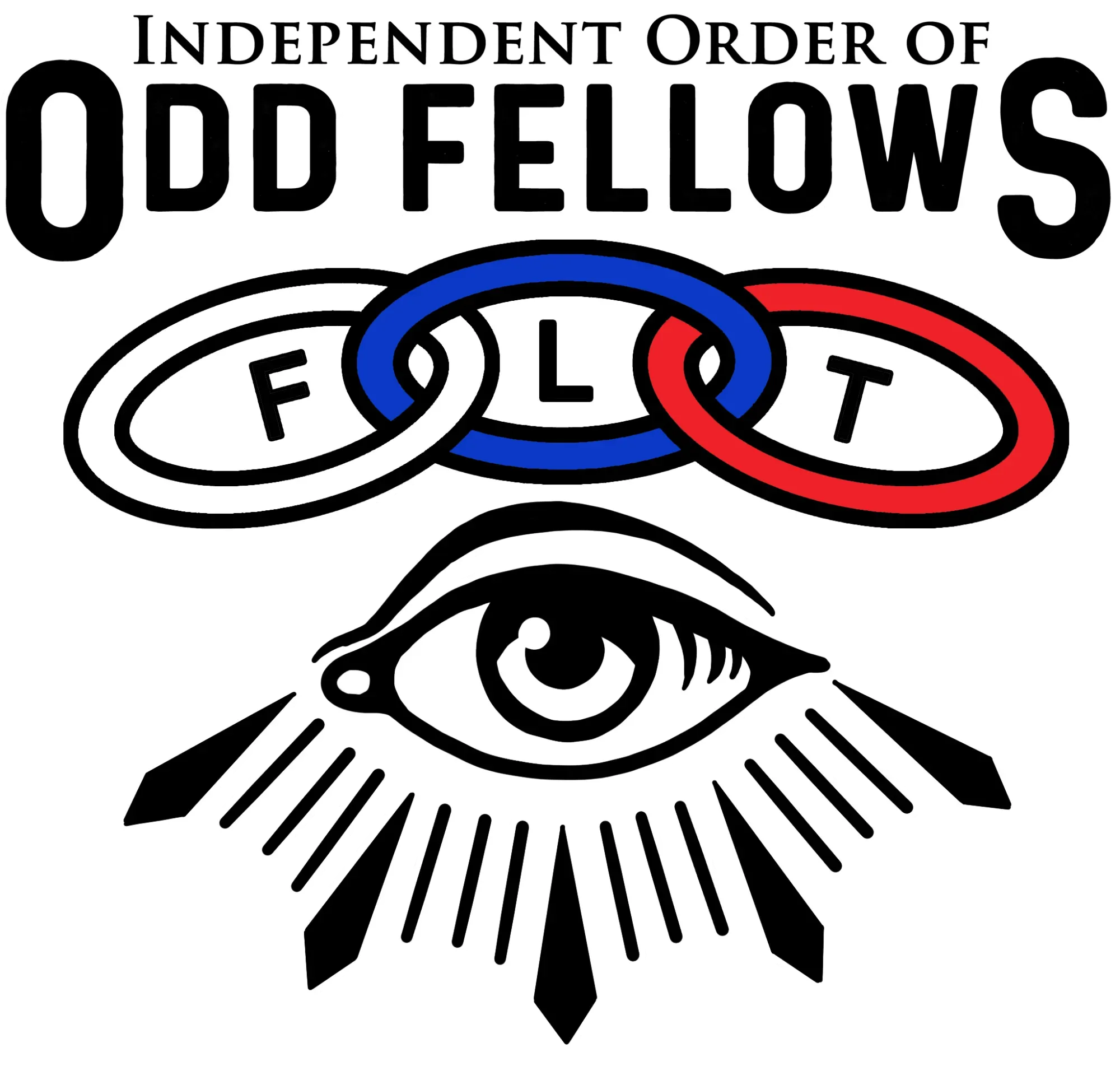 A logo for the independent order of odd fellows with an eye and rings.