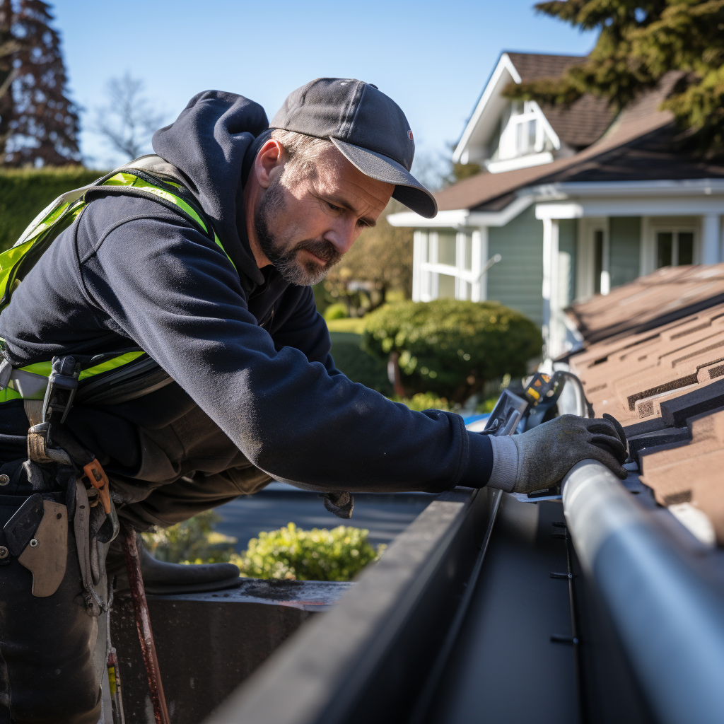 gutter contractor installing new gutters on residential home in victoria