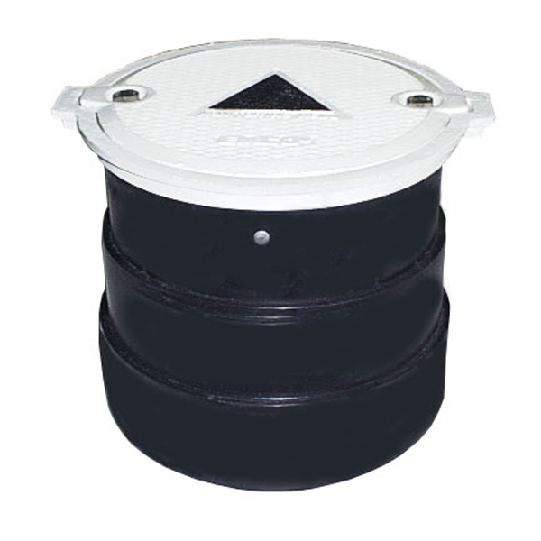 A black container with a white lid and a triangle on it