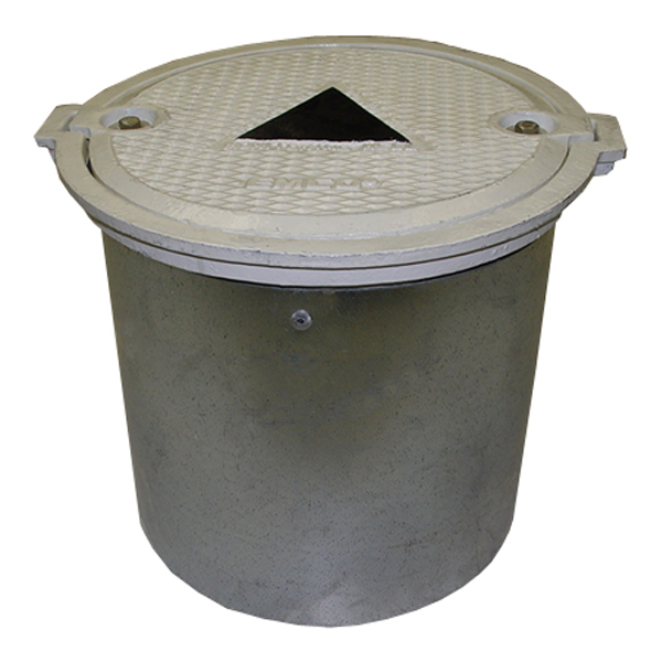A black container with a white lid and a triangle on it