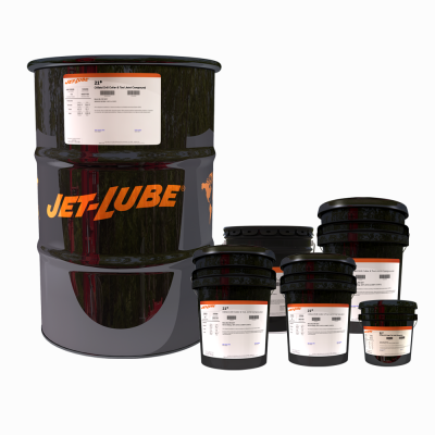 Several buckets of jet lube are stacked on top of each other