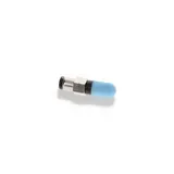 A close up of a blue hose connector on a white background.