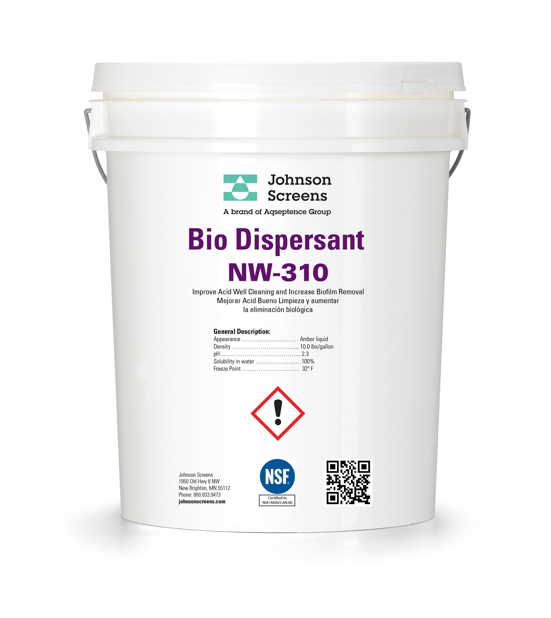 A white bucket of bio dispersant nw-310 on a white background.