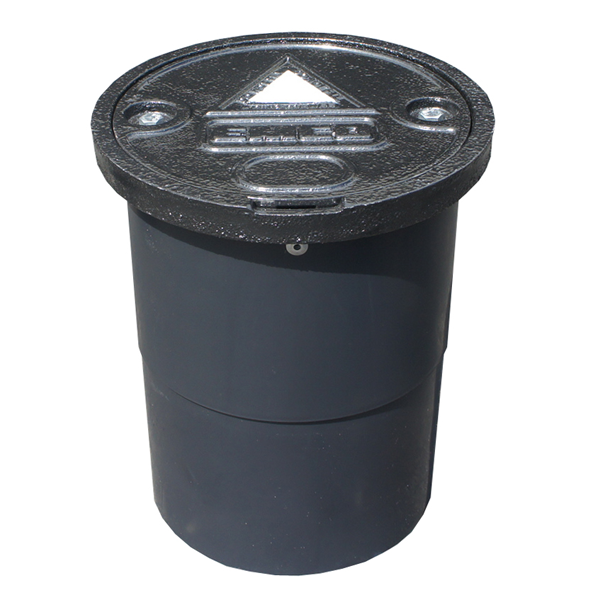 A black plastic container with a metal lid that says o on it