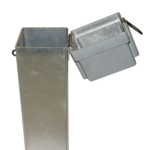 Two trash cans are sitting next to each other on a white background.