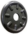 A black rubber ring with a hole in the middle on a white background.