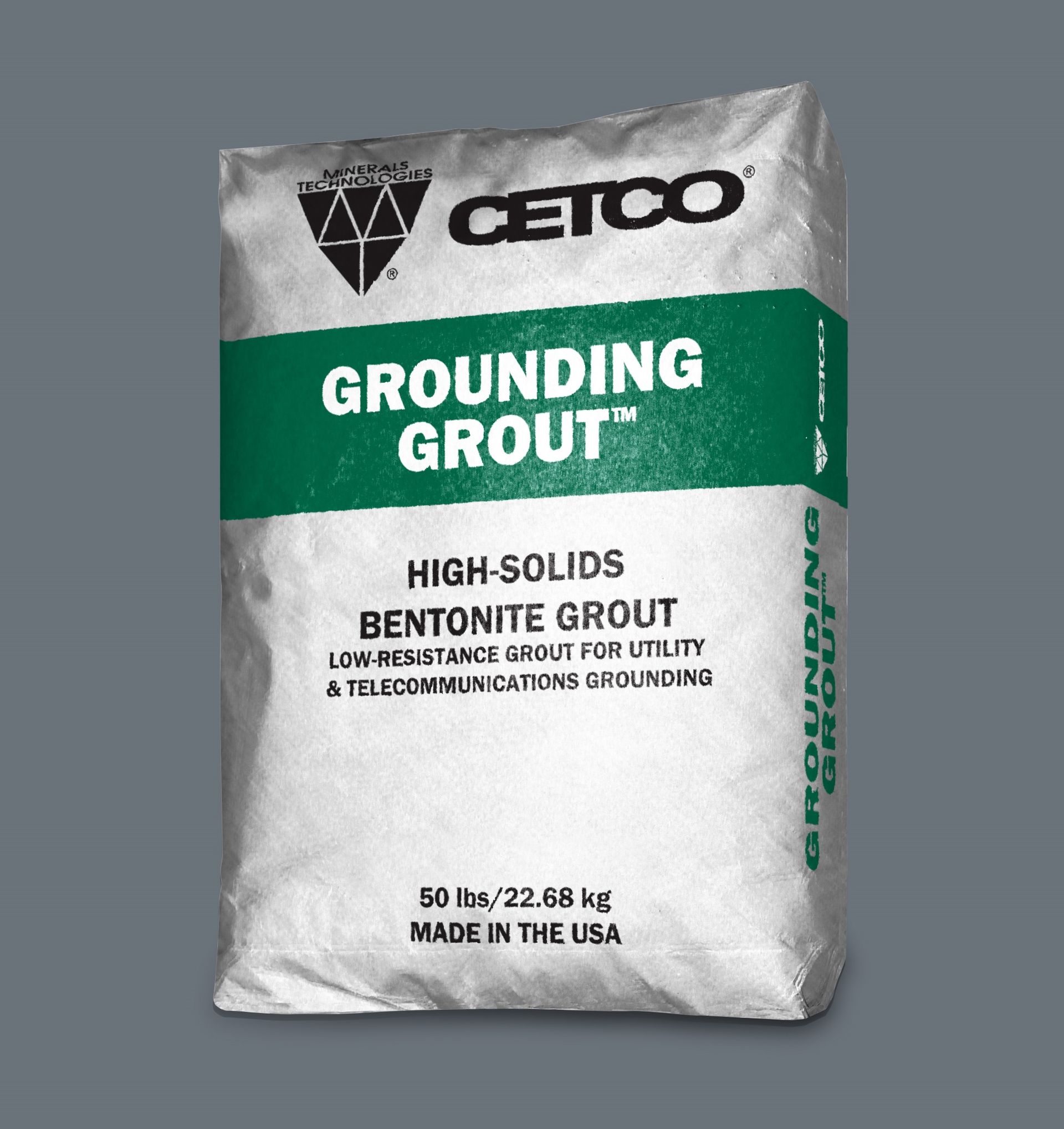 A bag of grounding grout made in the usa