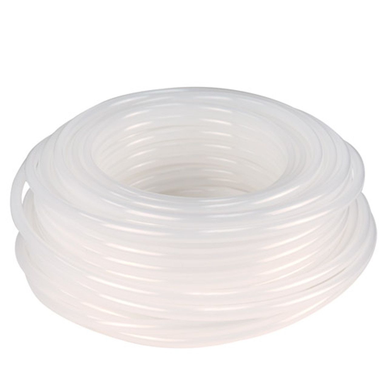 A spool of clear silicone hose on a white background.