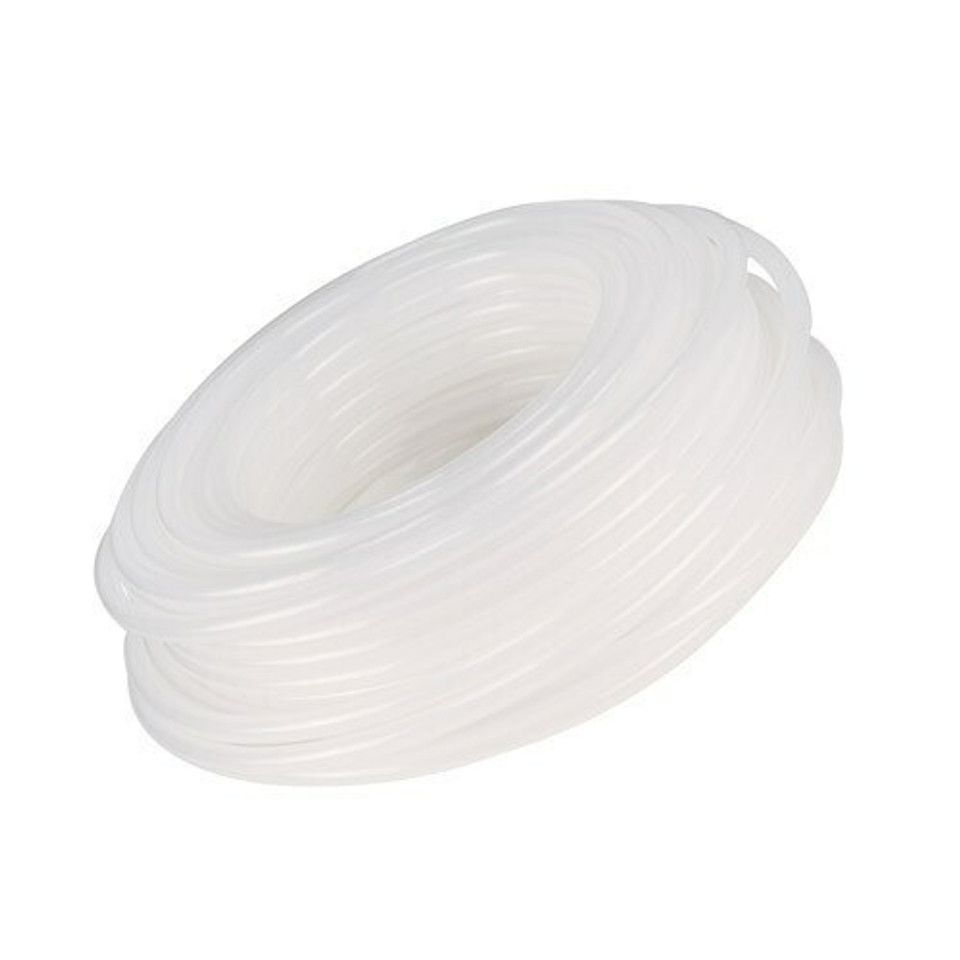 A roll of clear silicone hose on a white background.