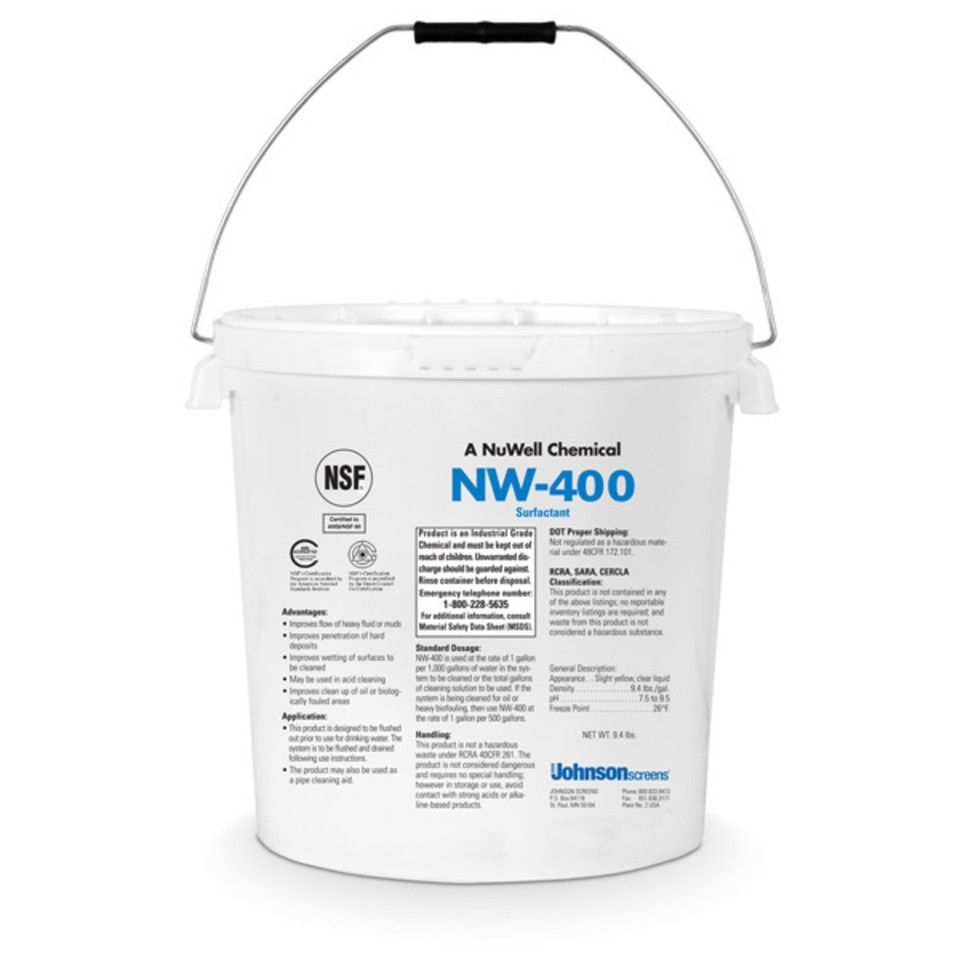 A white bucket of a chemical called nw-400