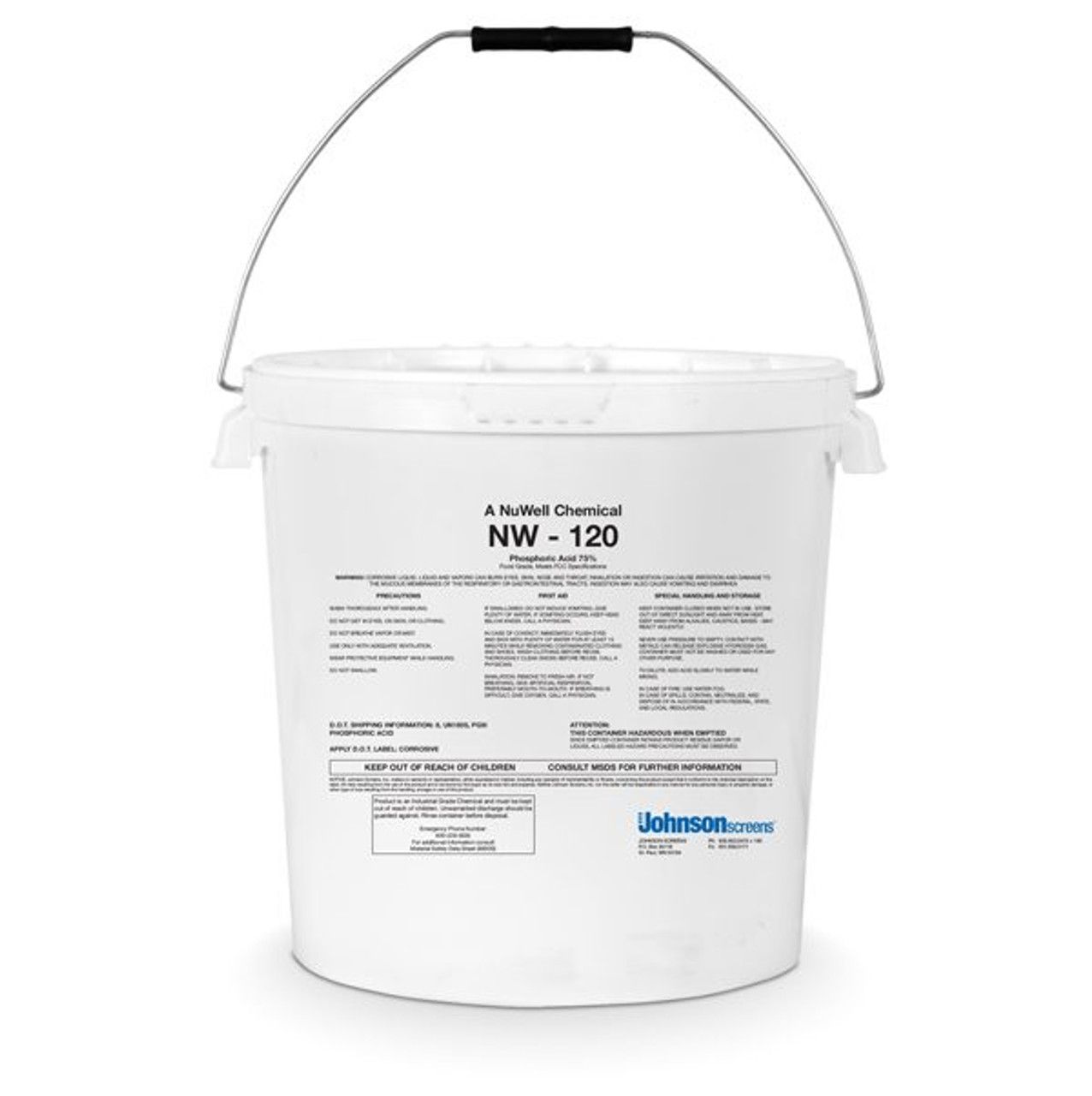 A white bucket with a black handle that says nw 120