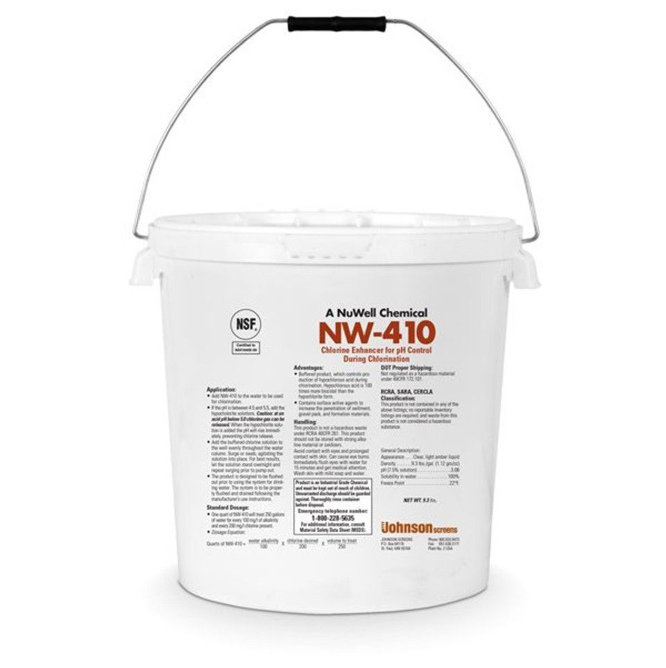 A bucket of nw-410 is sitting on a white surface