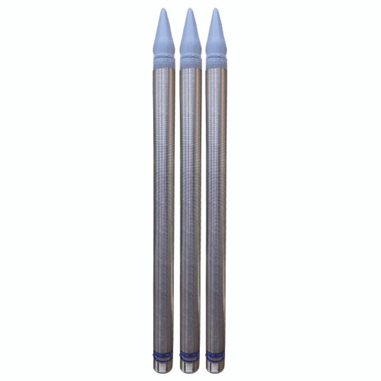 A metal pen with a white tip on a white background.