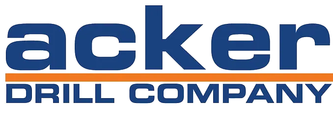 The logo for acker drill company is blue and orange.