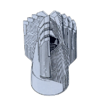 A black and white drawing of a drill bit on a white background.