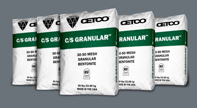 Several bags of cetco granular are stacked on top of each other