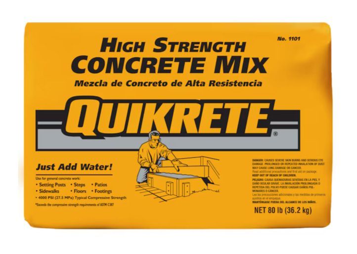 A bag of quikrete high strength concrete mix