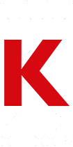 A red letter k is on a white background.