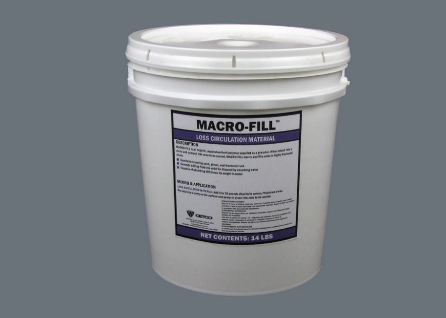 A white bucket with a label that says macro fill