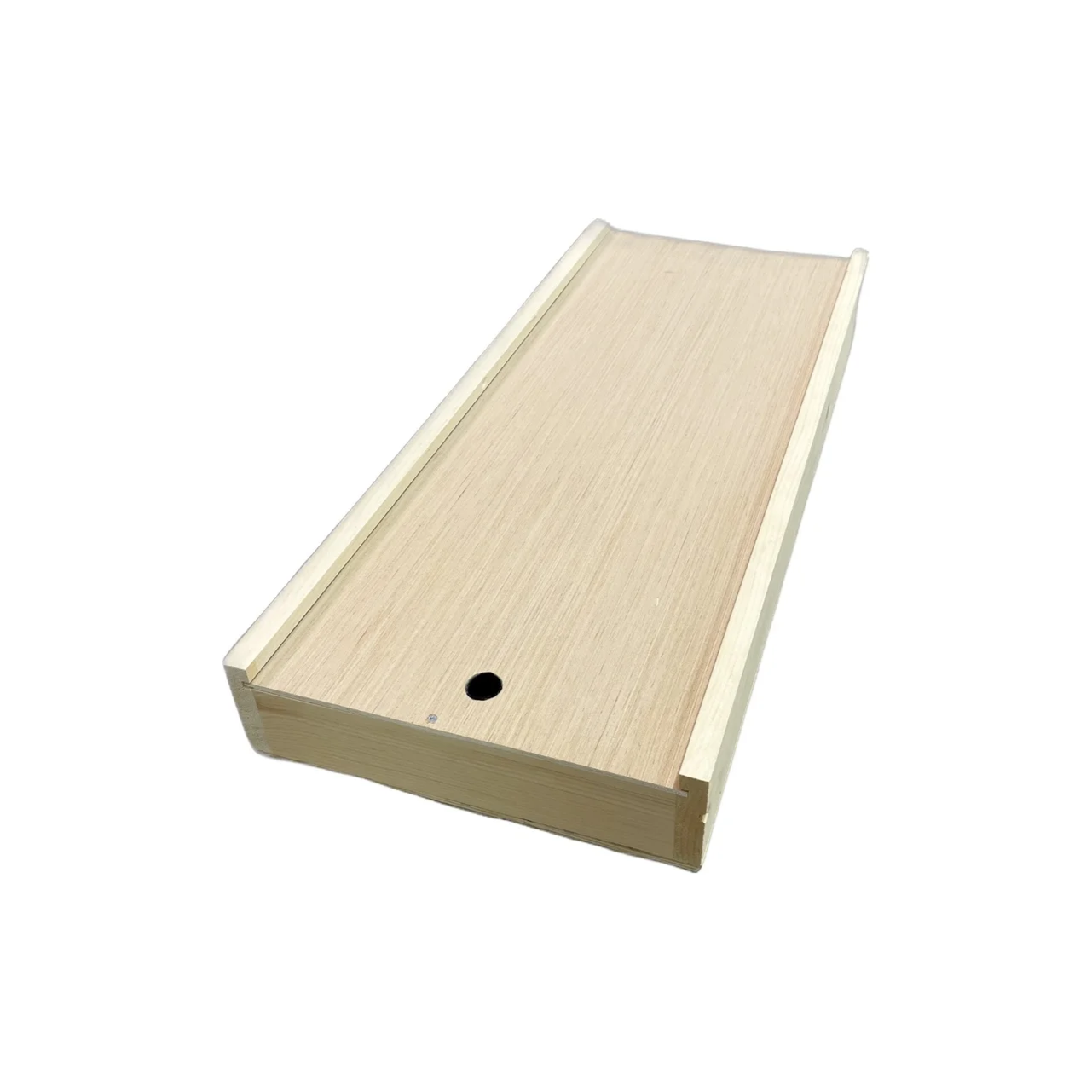 A wooden bowling alley with a white background