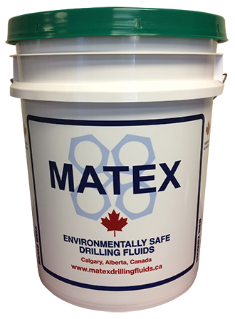 A bucket of matex environmentally safe drilling fluids