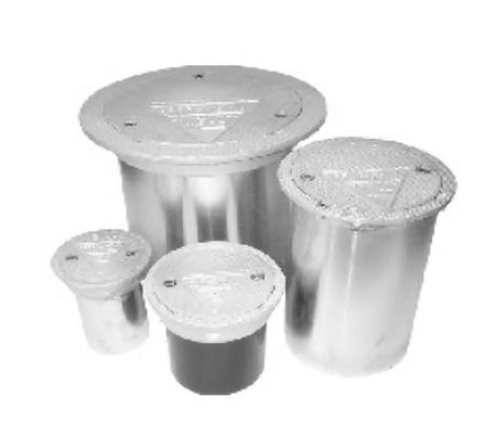 A group of stainless steel containers are sitting next to each other on a white background.