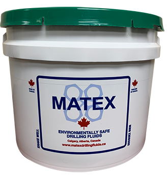 A bucket of matex environmentally safe drilling fluids