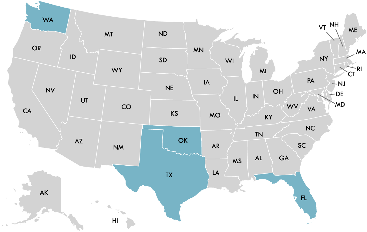 A map of the united states with california highlighted in blue.