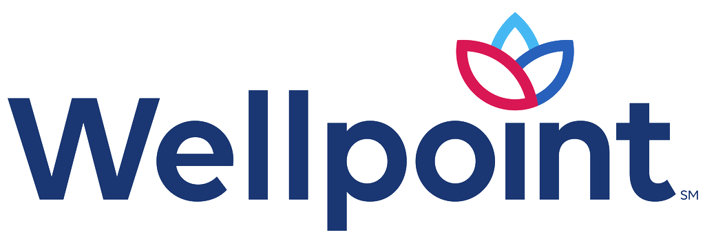 The wellpoint logo is blue and red with a flower in the middle.