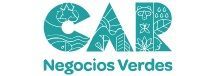 Logotipo que dice “CAR Negocios Verdes” en color turquesa con iconos ecológicos dentro de las letras.