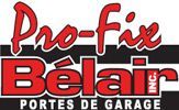 Le logo de pro-fix belair portes de garage est rouge et noir.