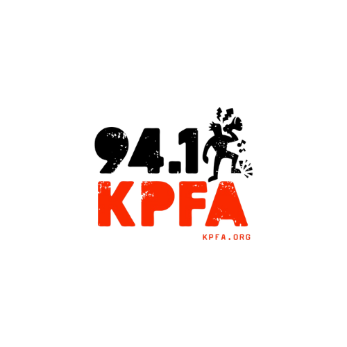 A black and red logo for 94.1 kpfa