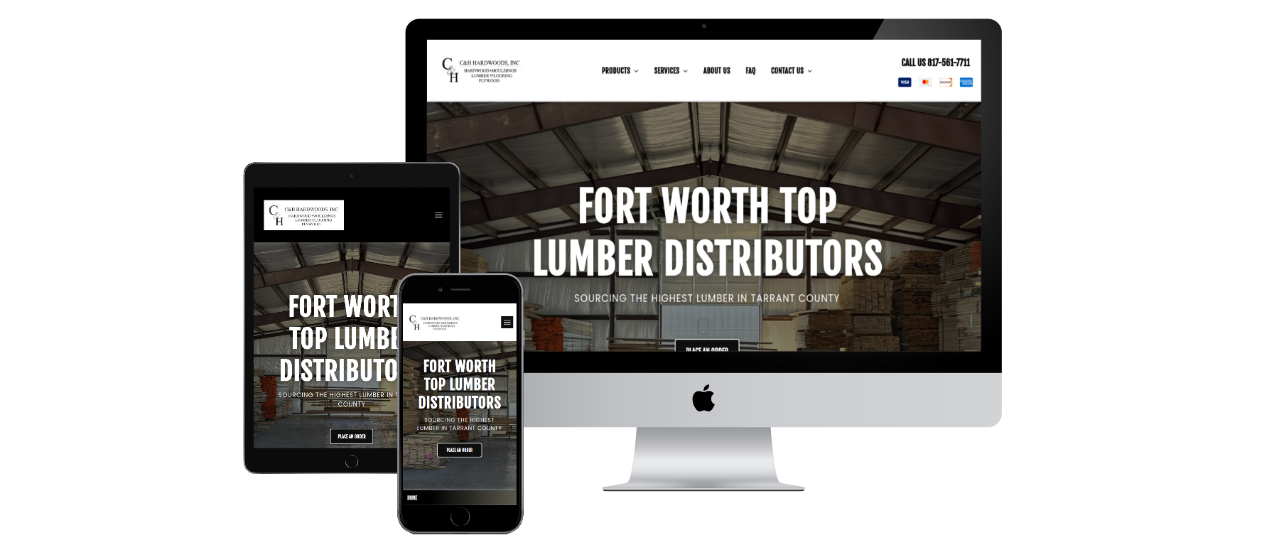 A laptop , tablet , and cell phone are displaying a website for mudskip farm.