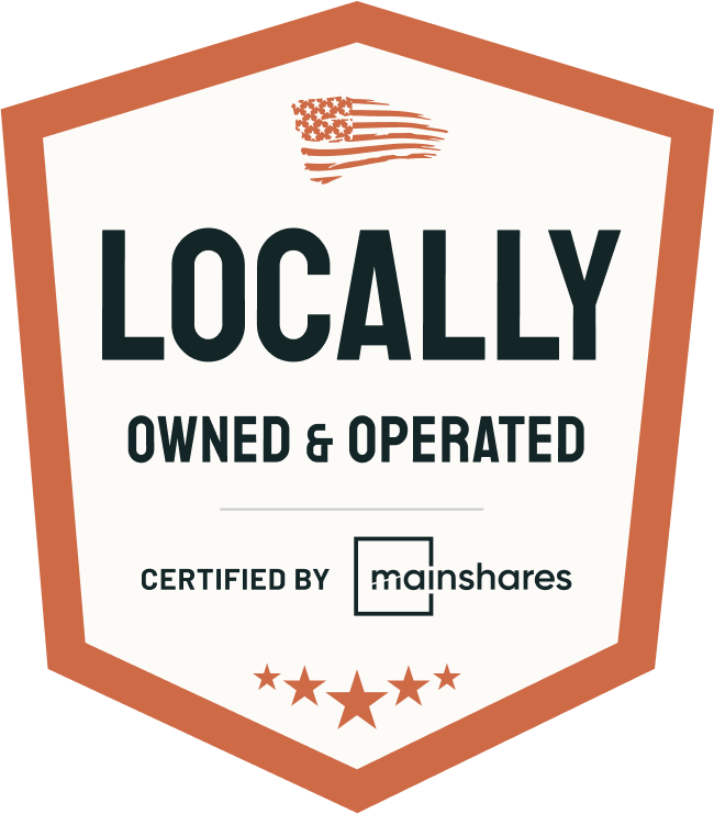 A logo that says locally owned and operated certified by mainshares