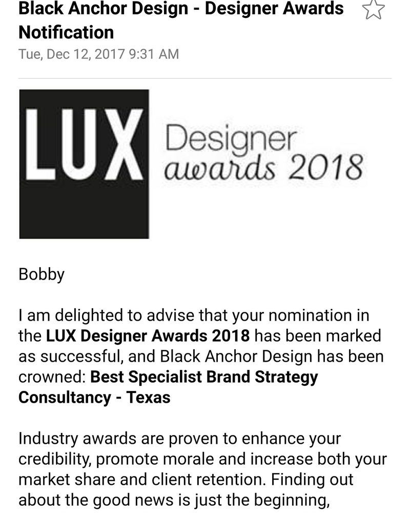 Lux Designer Awards 2018 | Black Anchor Design LLC