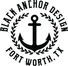 A black and white logo for black anchor design fort worth , tx.