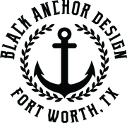 A black and white logo for black anchor design fort worth , tx.