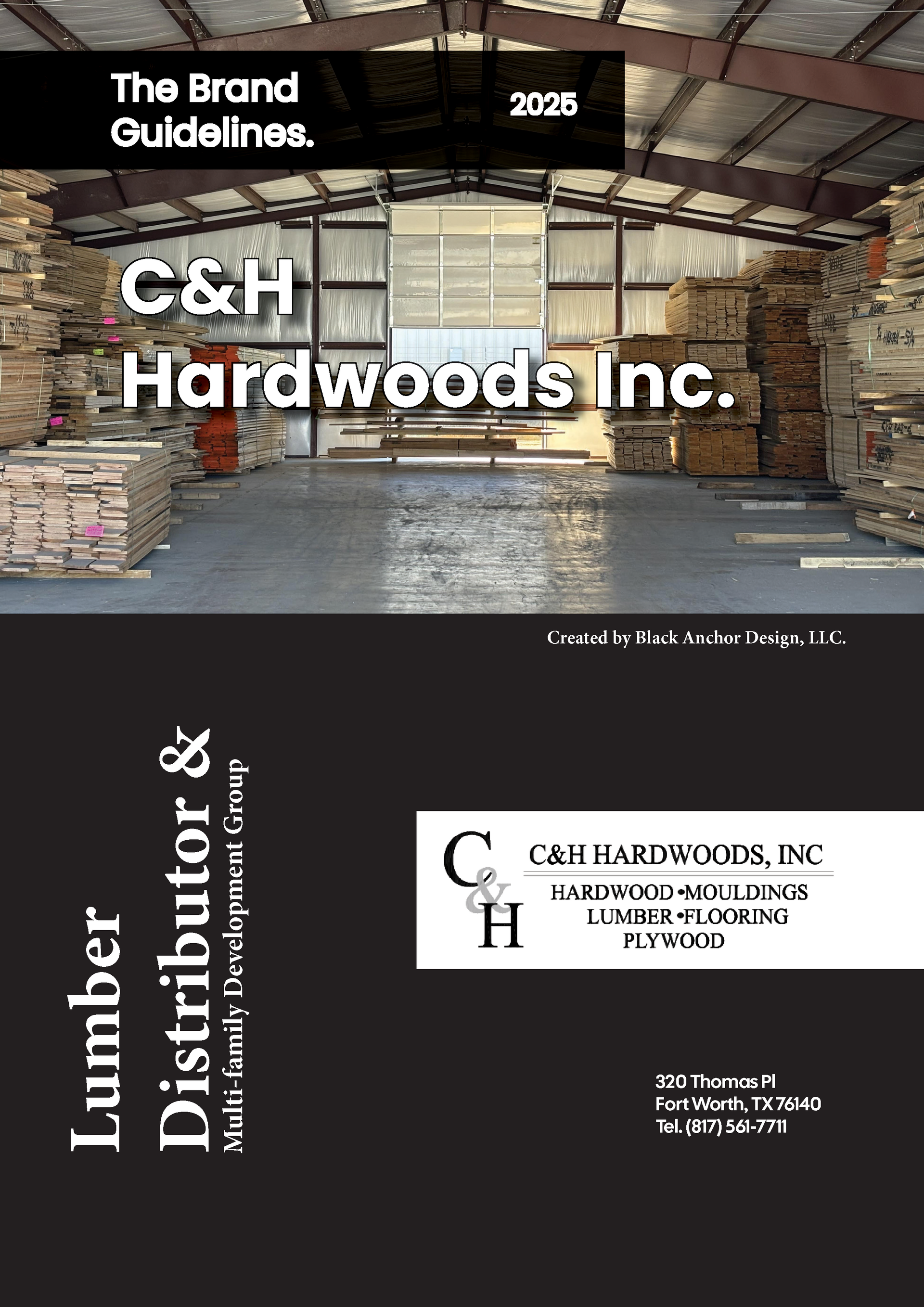 A brochure for c & h hardwoods inc. shows a warehouse filled with pallets of wood.