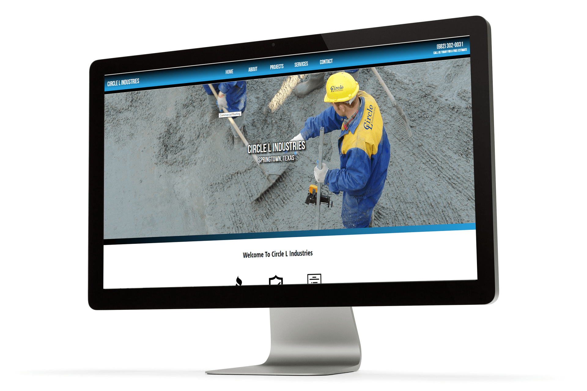 A computer monitor with a picture of a construction worker on the screen.