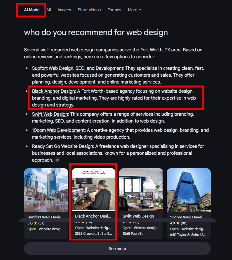 Black Anchor Design is at the forefront of Generative Engine Optimization, the next wave of digital visibility, and I’m here to help you take the lead. I offer specialized GEO/AEO/LLMs services tailored to guarantee that your content is recognized, referenced, and ranked by AI tools like ChatGPT, Gemini, Copilot, DeepSeek, Grok, and Perplexity AI.