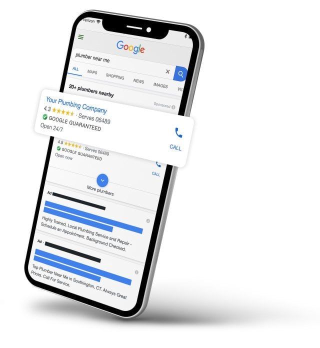 iPhone searching on Google for plumber