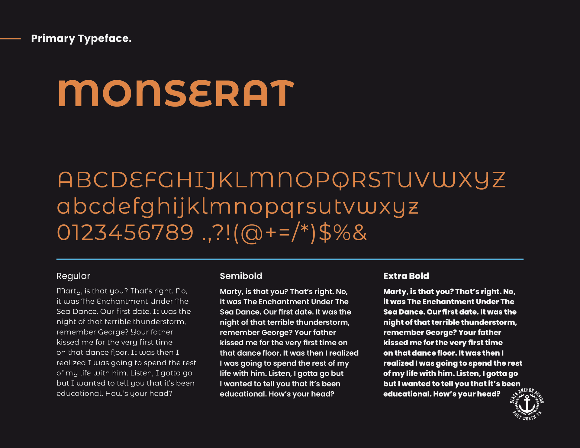 A font called monserat is shown on a black background