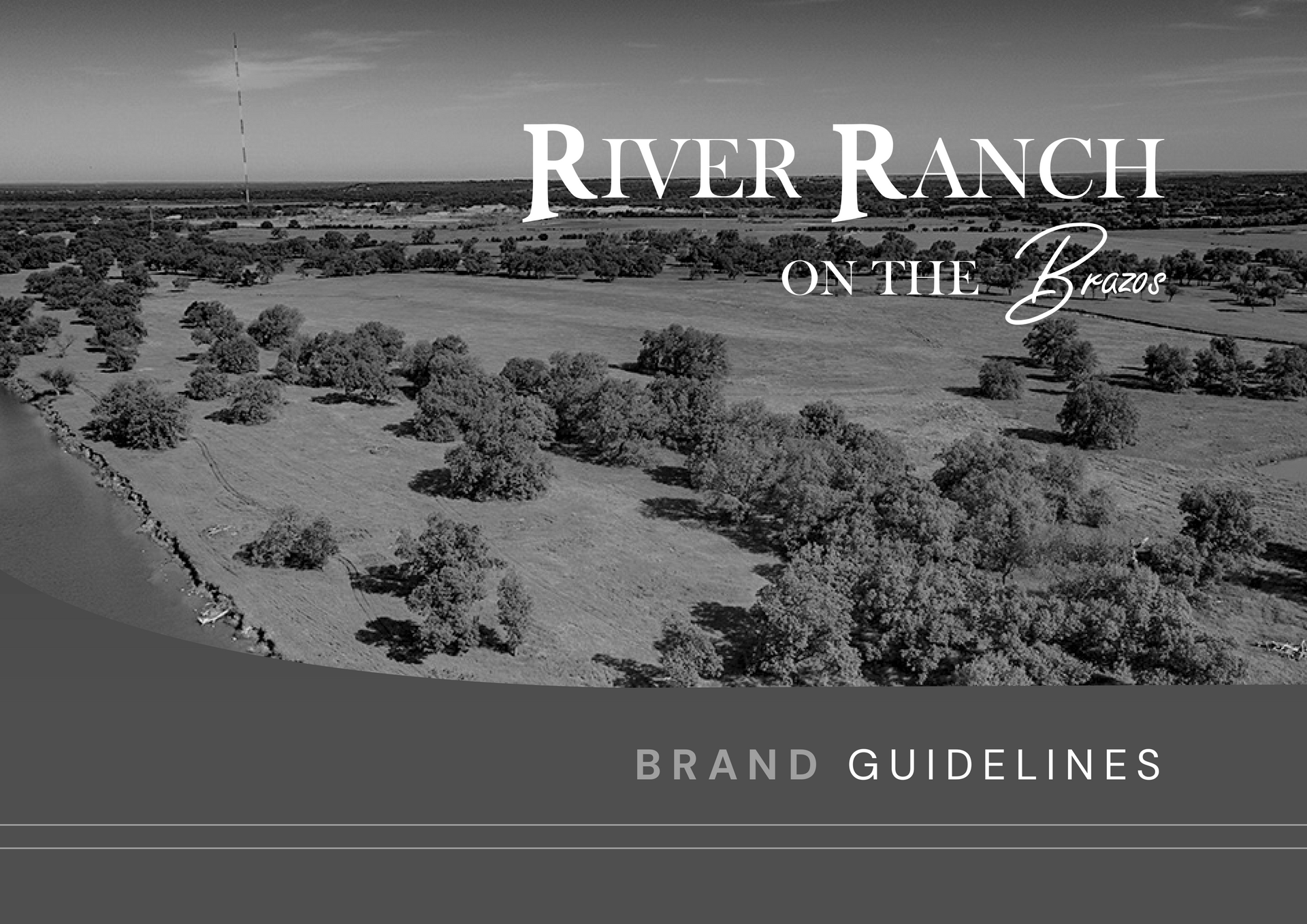 River Ranch brand guidelines cover with a black and white landscape photo.