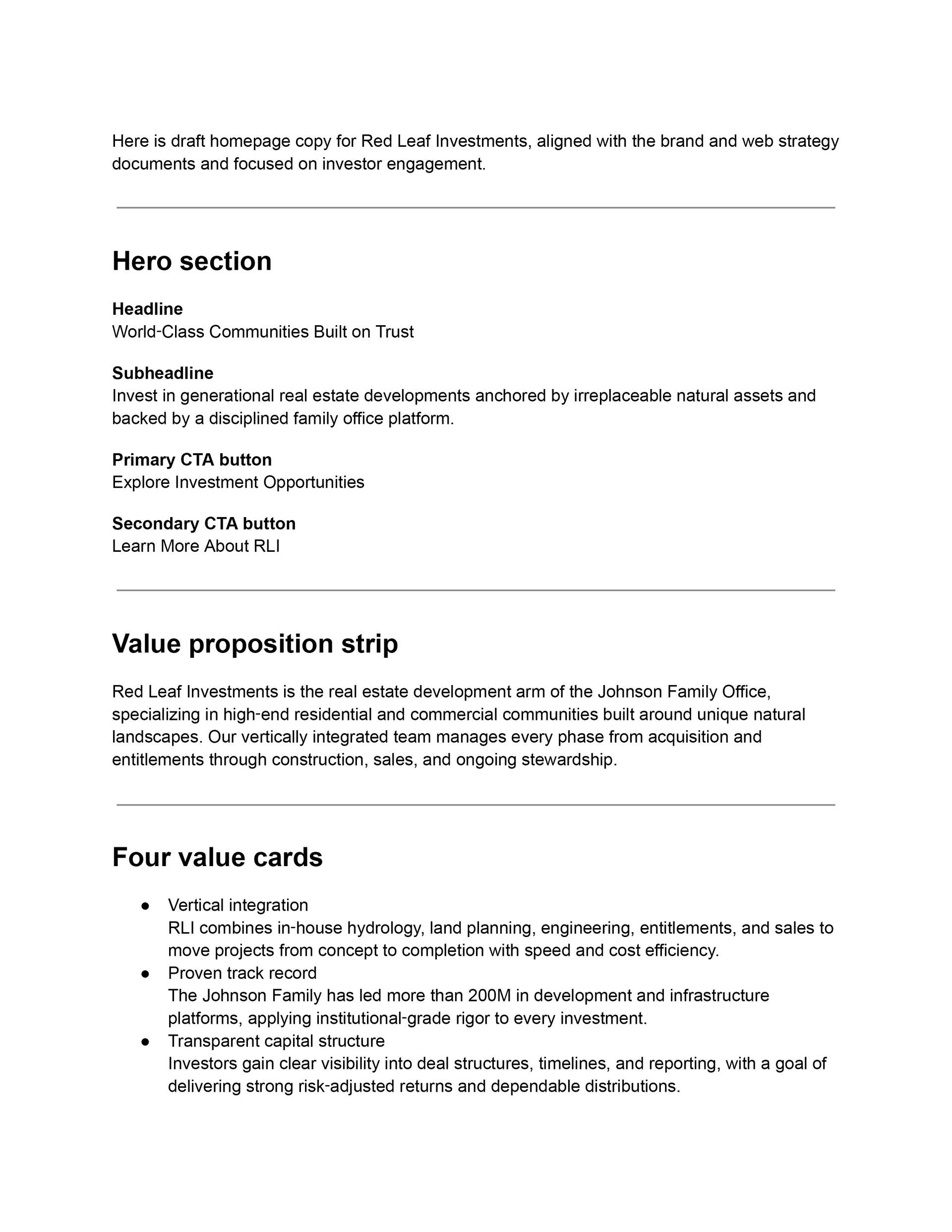 Content development strategy with bulleted lists.