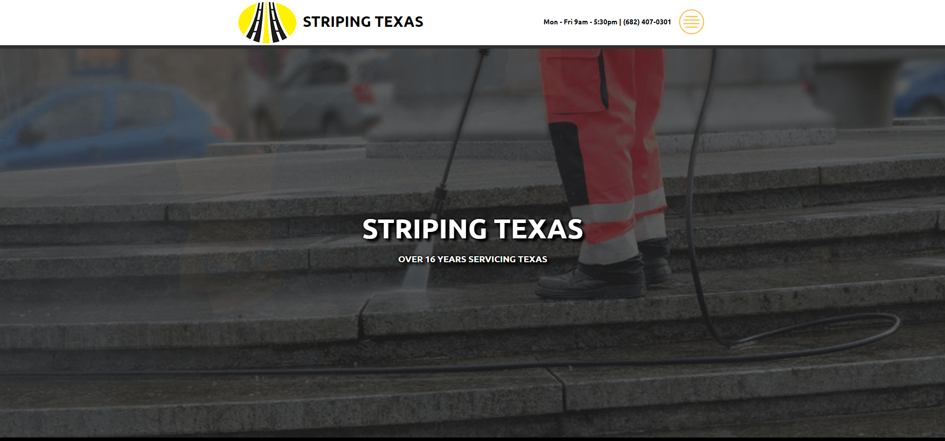 A screenshot of a website for striping texas