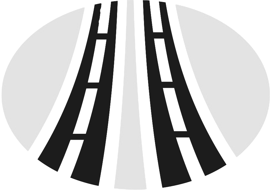 A black and white drawing of a highway going through a circle