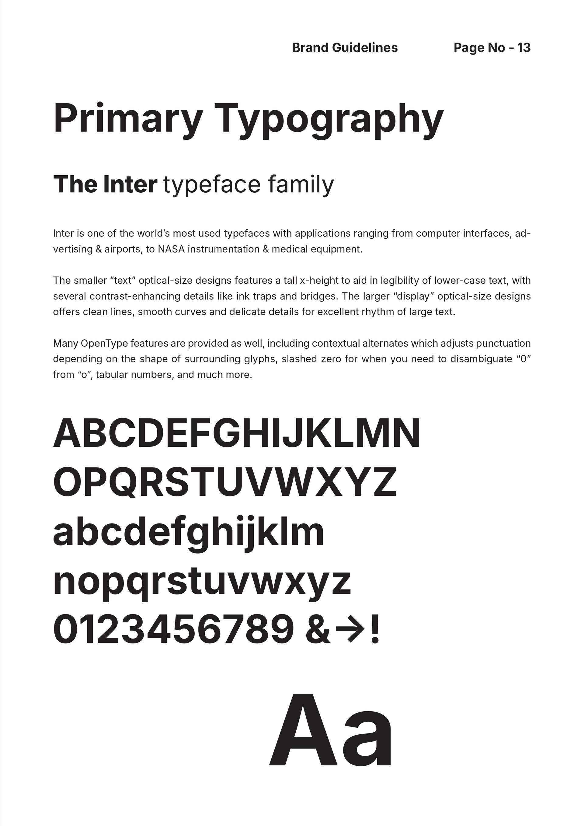 Typography guide showcasing the Inter typeface family: uppercase, lowercase, numbers, symbols, and a 