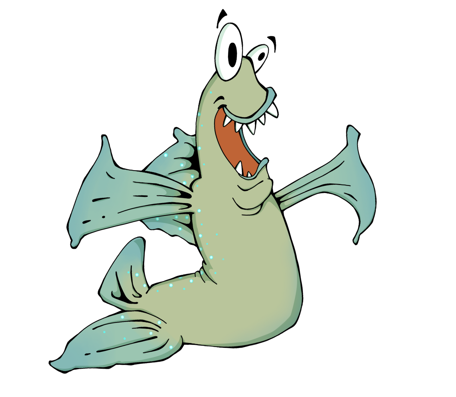 A cartoon drawing of a fish with its mouth open