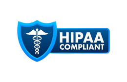 A hipaa compliant logo with a caduceus on a blue shield.