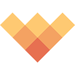 A yellow and orange heart made of squares on a white background.